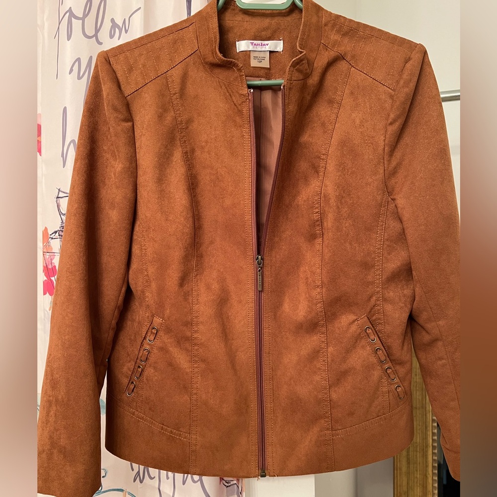 Tan Jay ladies jacket size 10 petite. Faux suede